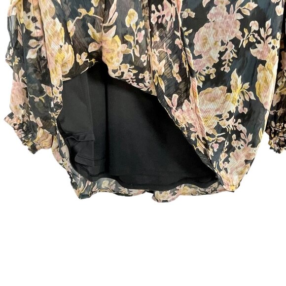 Lauren Conrad Ruffle Sleeve Floral Blouse 2X | Black Pink Romantic Chiffon Top - Picture 13 of 16
